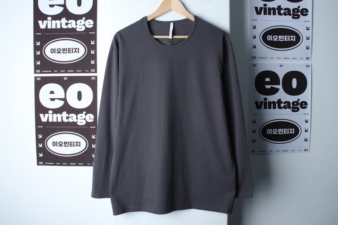 (M-XL) 메르고 긴팔티셔츠 차콜 무지 놈코어-H32531 상품이미지2