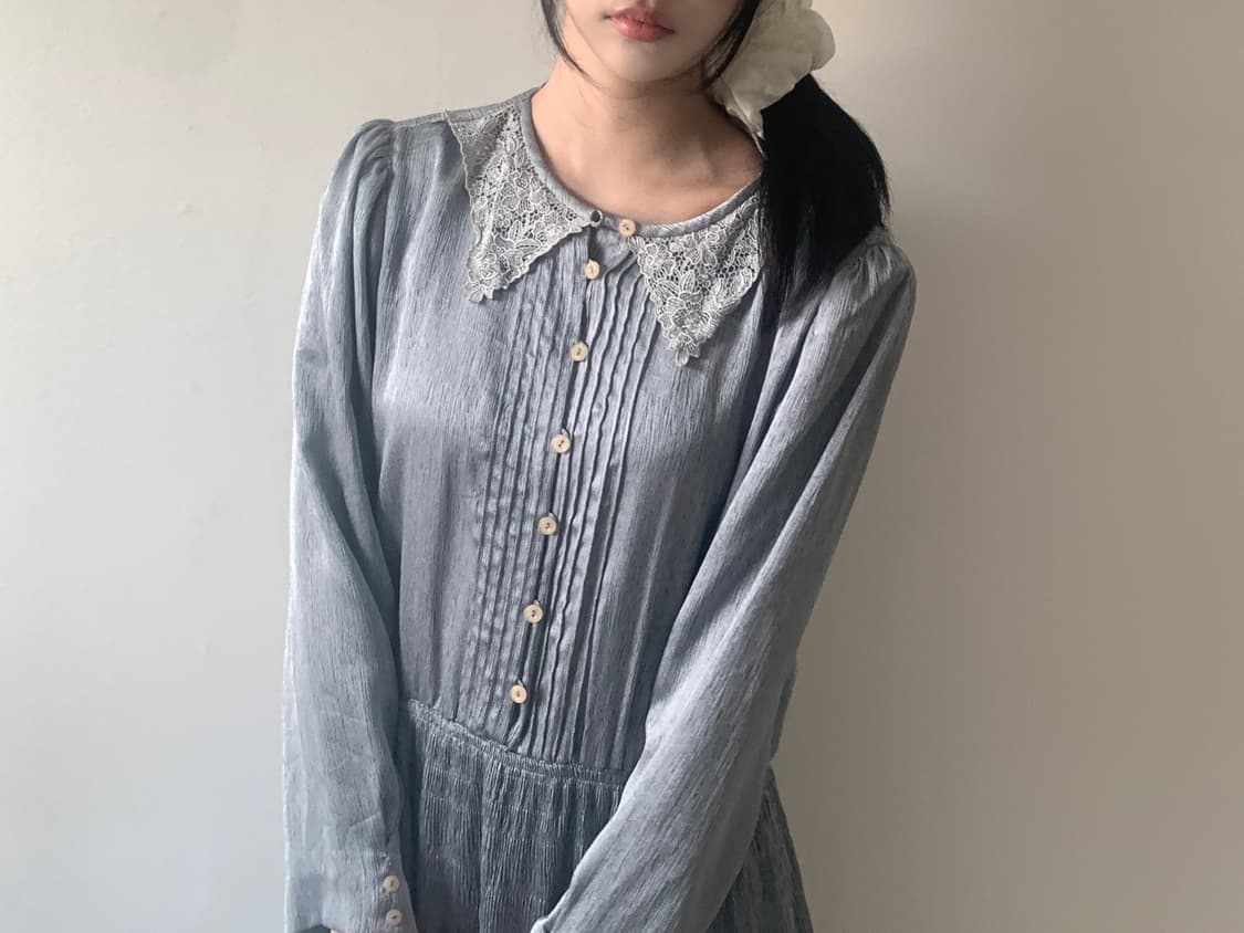 Lace collar pleats dress 상품이미지3