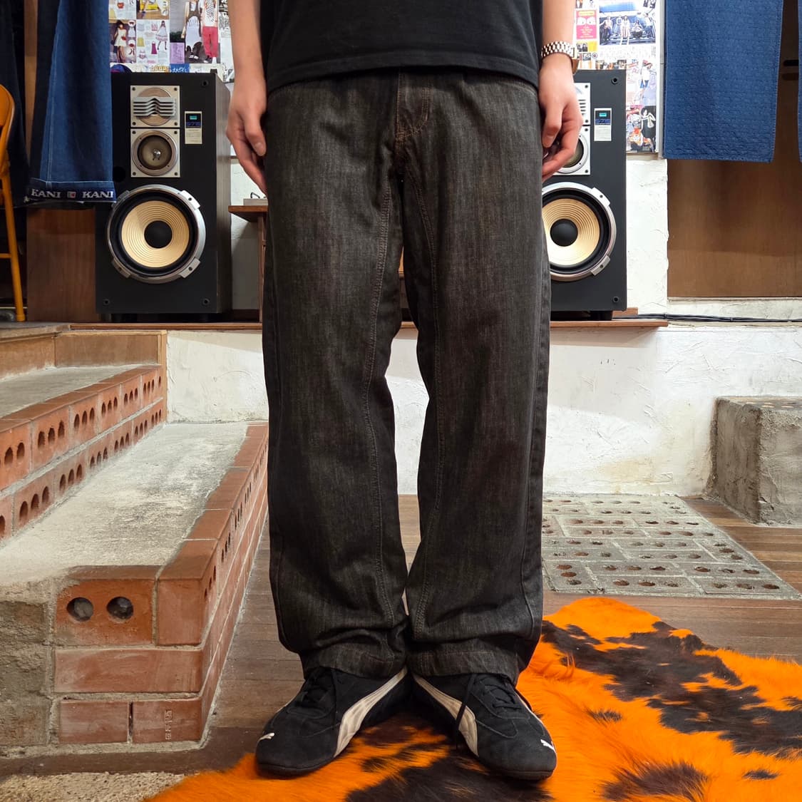 후부 포켓 포인트 그레이 와이드 데님 팬츠 상품이미지2