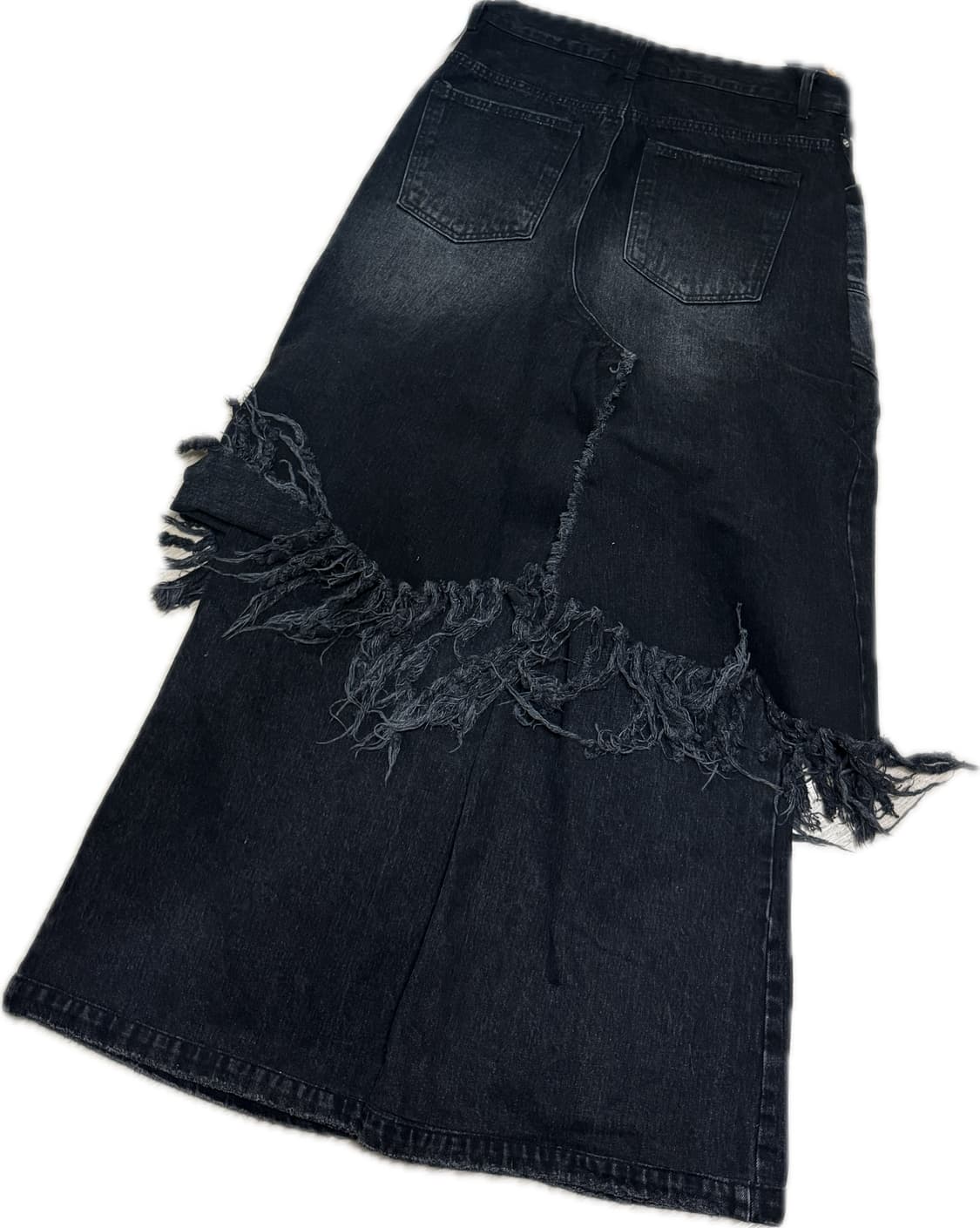 선데이오프클럽 레이어드 스커트 플레어드 데님 진 워시드 블랙 상품이미지3