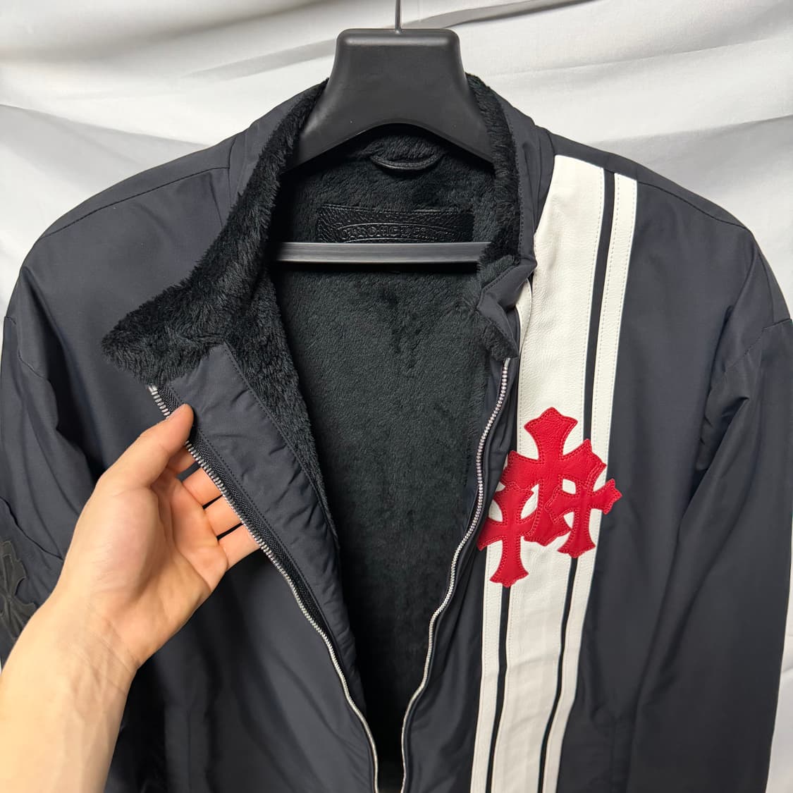 1250판매/S+급 크롬하츠 트리플 크로스 레더패치 폭스퍼 퍼자켓 상품이미지7