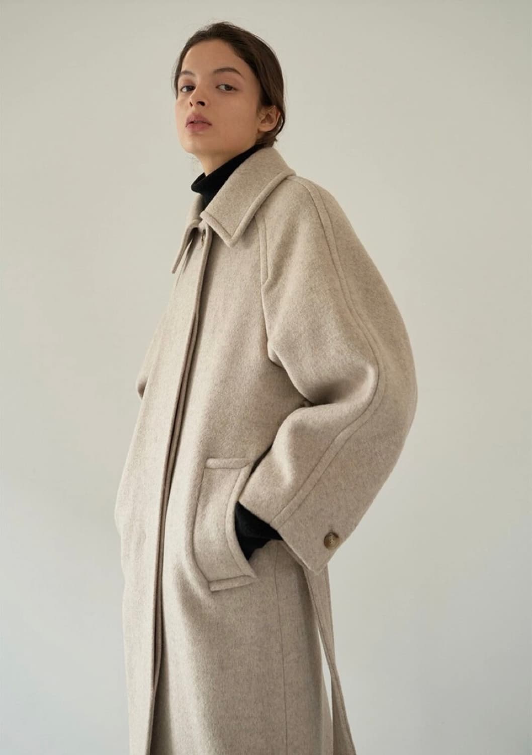 모한 케시미어 싱글 버튼 코트 오트밀 S 상품이미지4