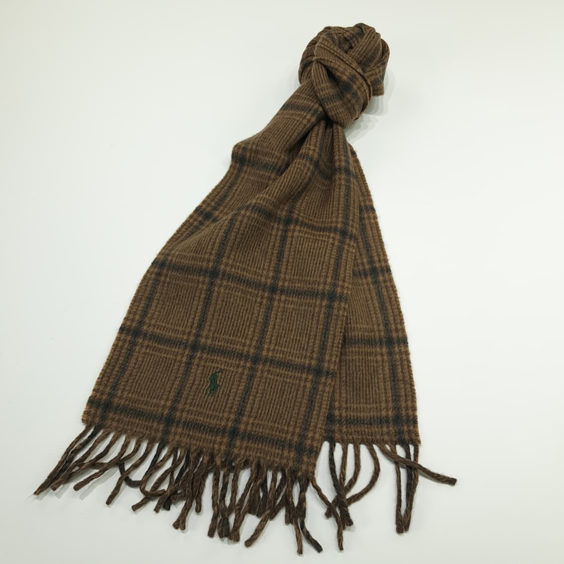 MX185 폴로 랄프로렌 브라운 체크 헤링본 램스울 양면 목도리 머플러 상품이미지2