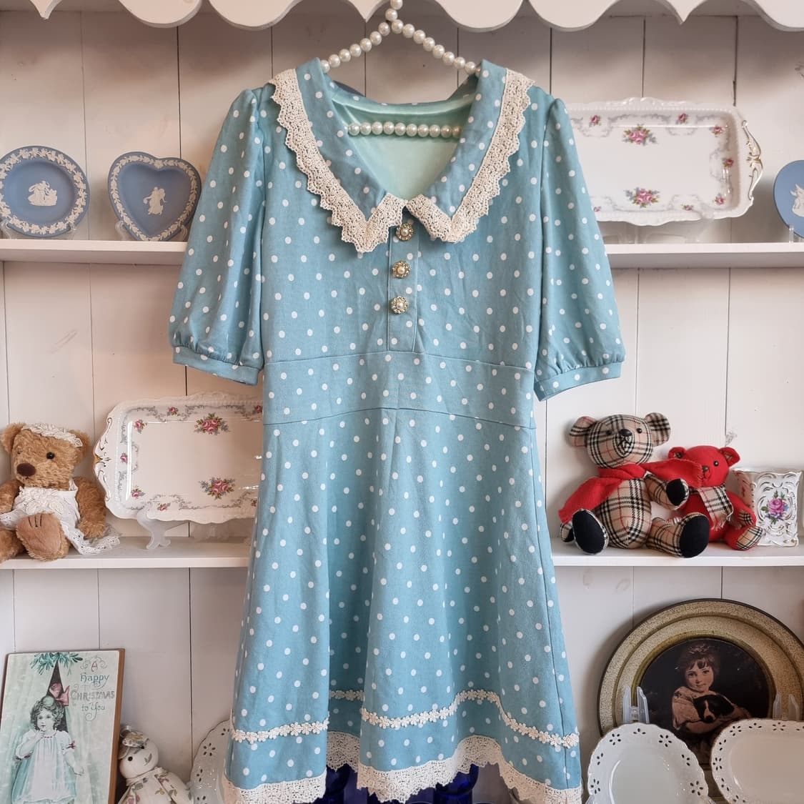빈티지 도트 원피스 상품이미지4