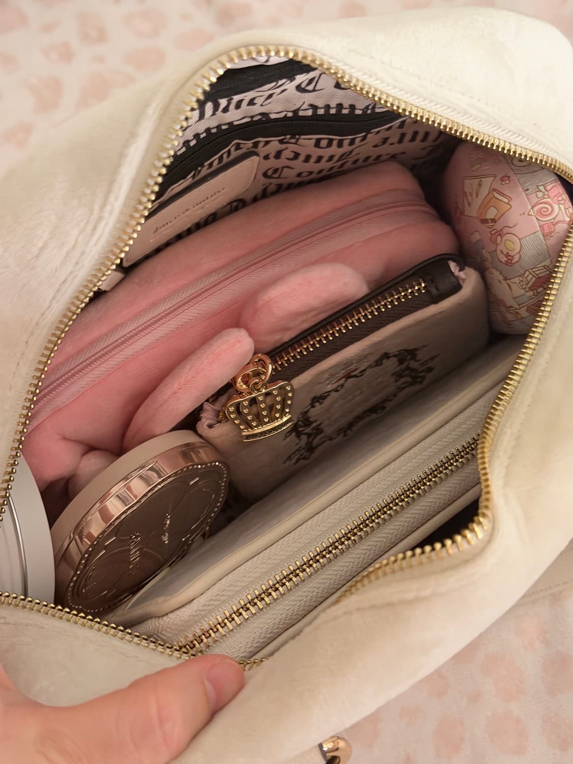 쥬시꾸뛰르 대장템 아이보리 벨벳 핸드백 갸루 핀터깔 상품이미지3