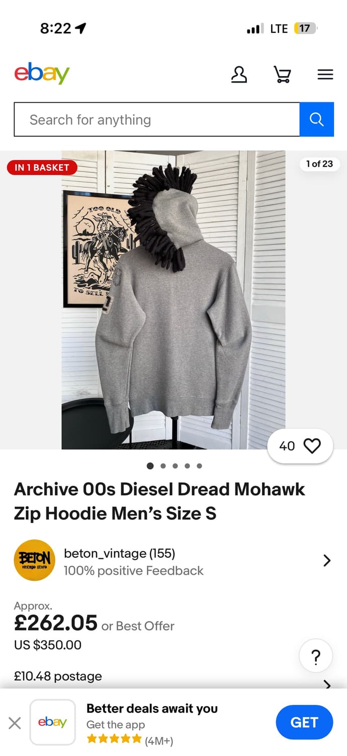 디젤 아카이브 00s 드레드 모호크 후드 상품이미지2