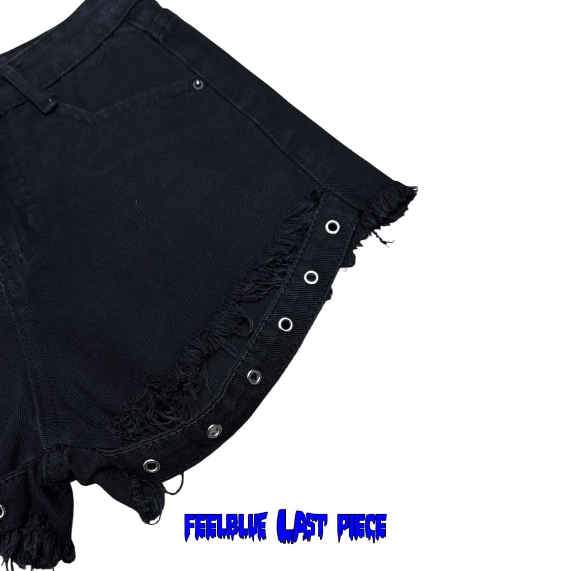 Black Denim Shorts with Grommet Hem 상품이미지3