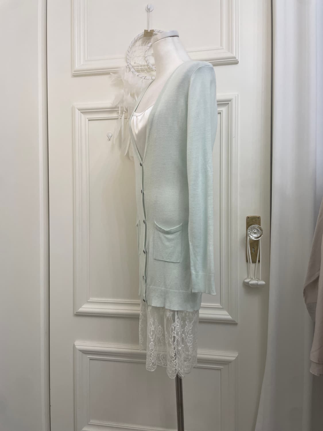 mint pocket long cardigan&white lace sat 상품이미지2