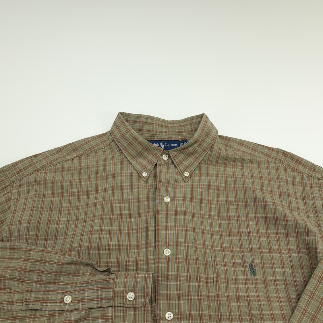 CN641 2XL 폴로 랄프로렌 올리브 스몰 타탄체크 긴팔 셔츠 남방 상품이미지3