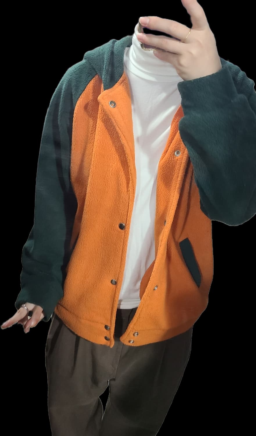 폴로 그린 배색 오렌지 후리스 아우터 상품이미지1