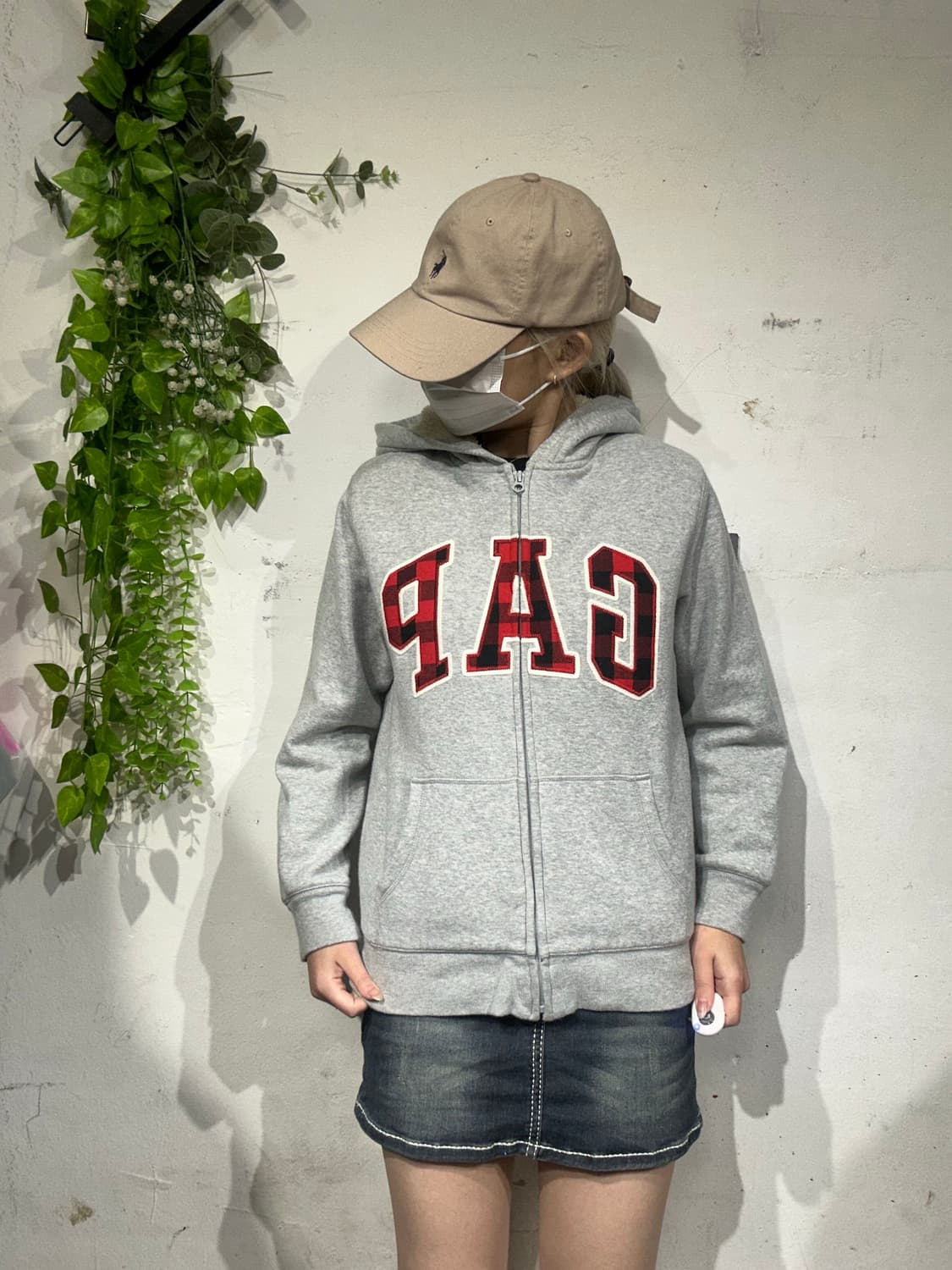 Gap 그레이 기모 레드 로고 후드집업 자켓 XL 상품이미지2