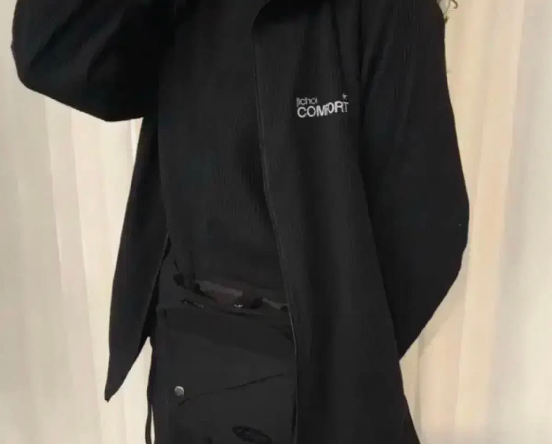 지초이 와플 후드집업 블랙 상품이미지1