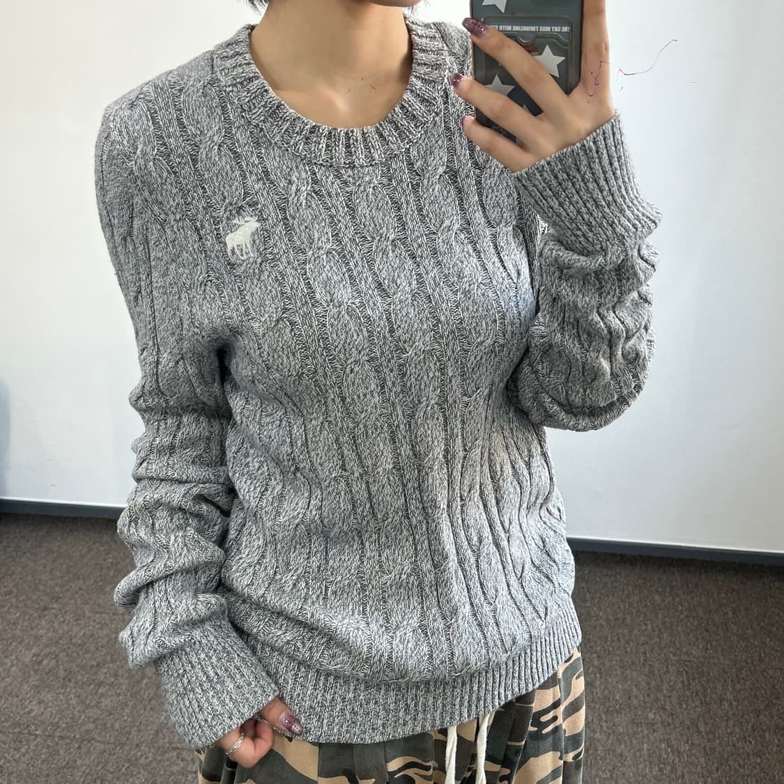 Abercrombie 아베크롬비 화이트 로고 멜란지 케이블 니트 상품이미지1