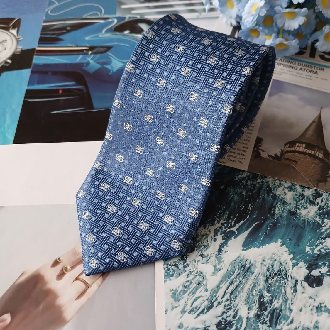 닥스 실크 블루 로고 자수 패턴 넥타이 8.3cm A+등급 A19882
 상품이미지2