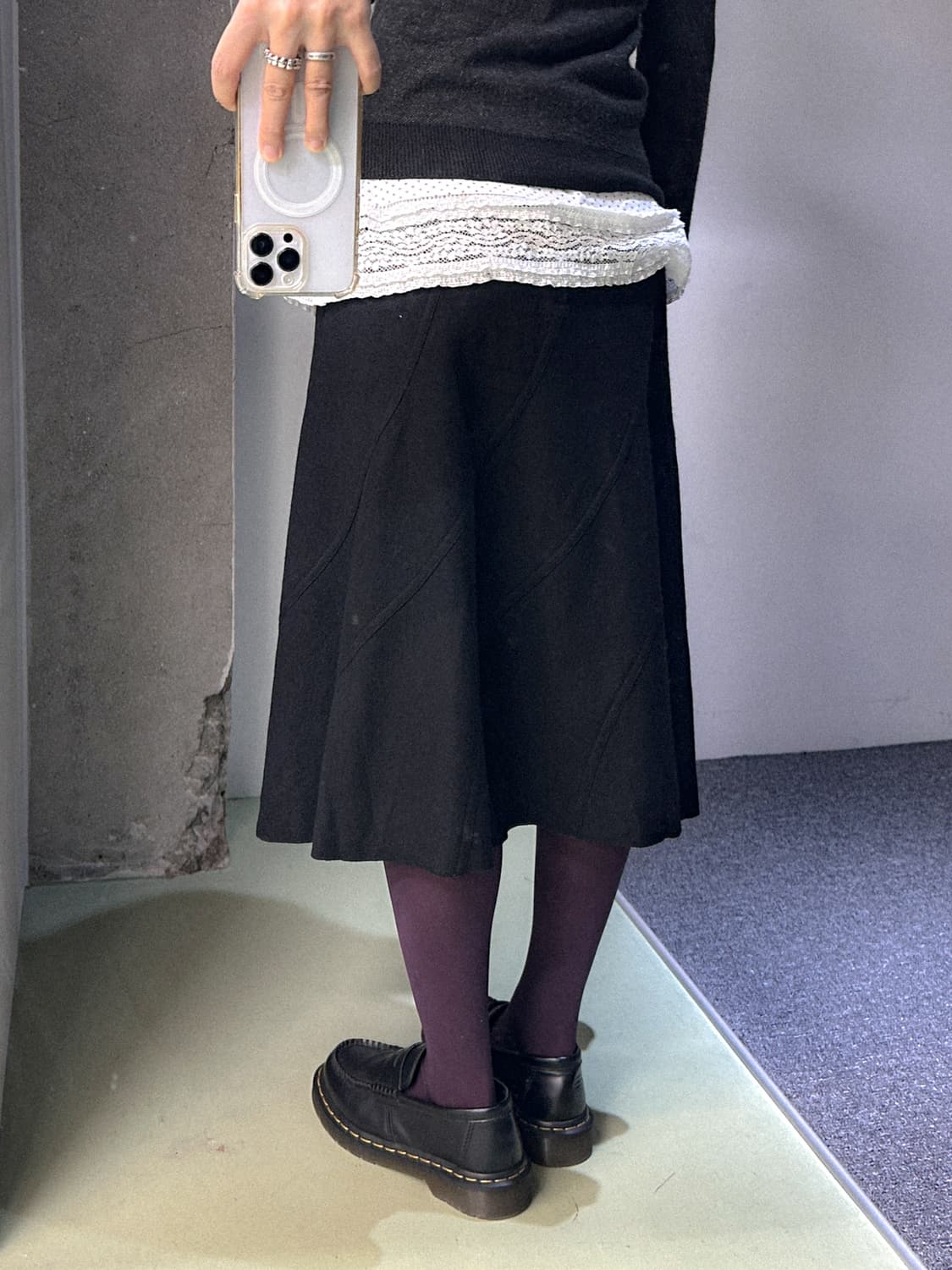 black diagonal line wool skirt 상품이미지4