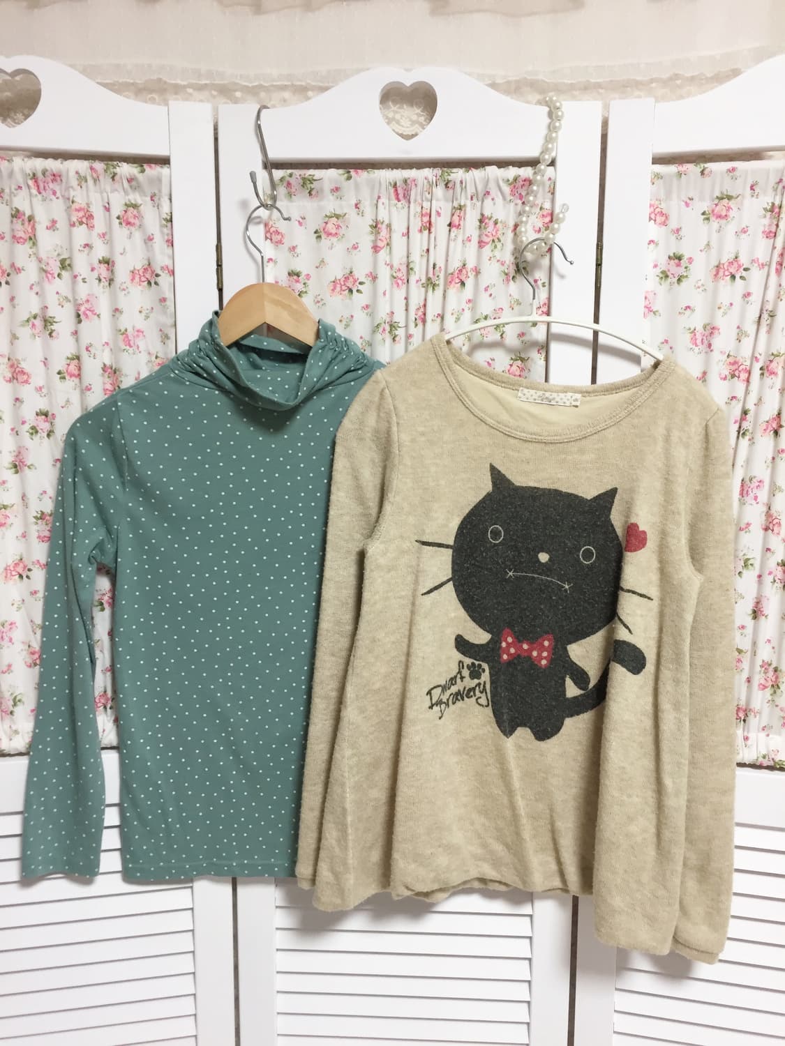 빈티지 모리걸 고양이니트 + 민트 도트 목폴라 2p 상품이미지1