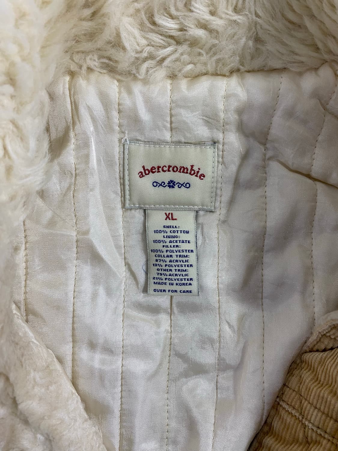 아베크롬비 코듀로이 양털 쉐르파 크롭 자켓 XL 상품이미지3