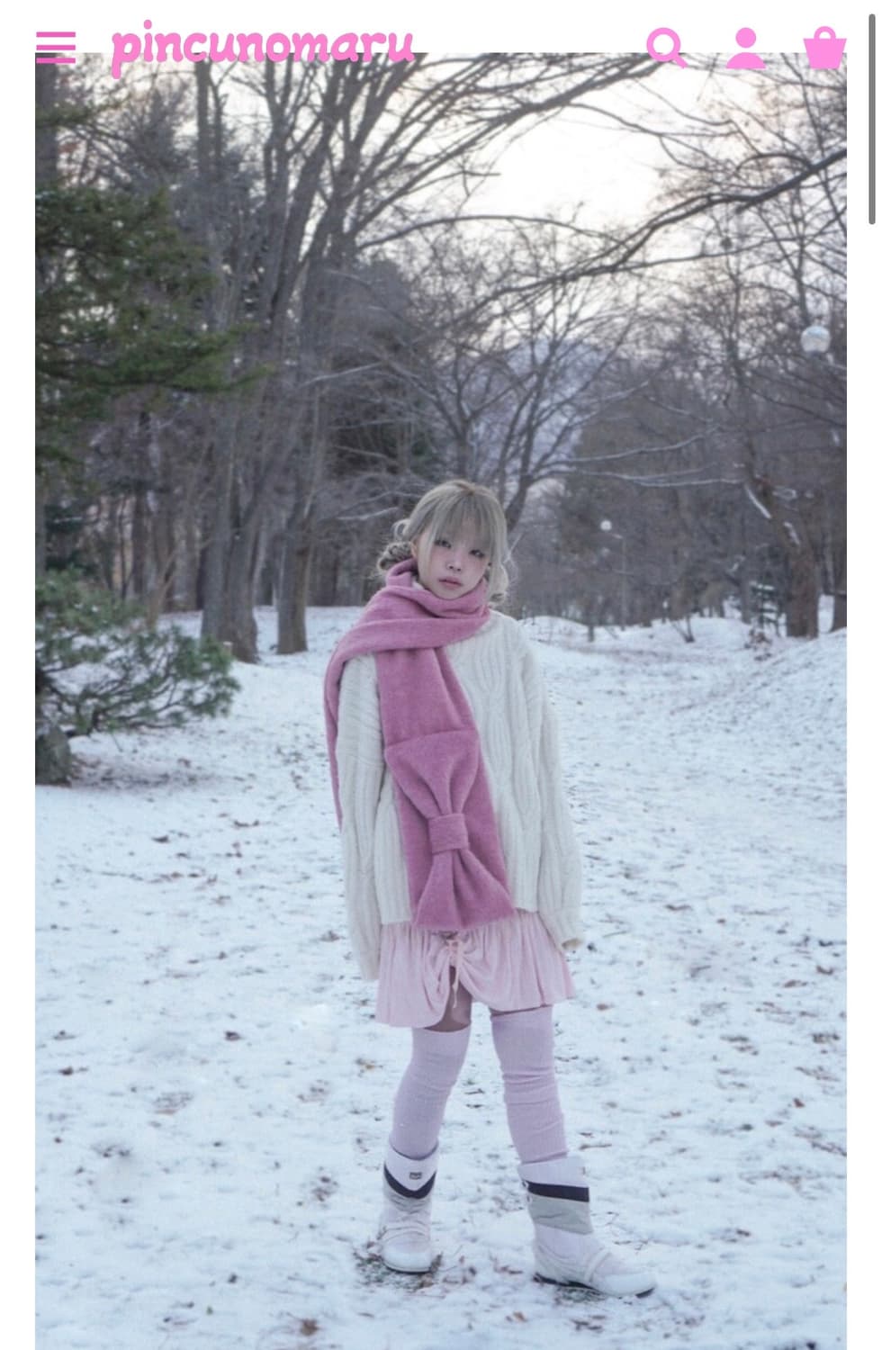 핀쿠노마루 리본 머플러 페어리레드핑크 상품이미지1