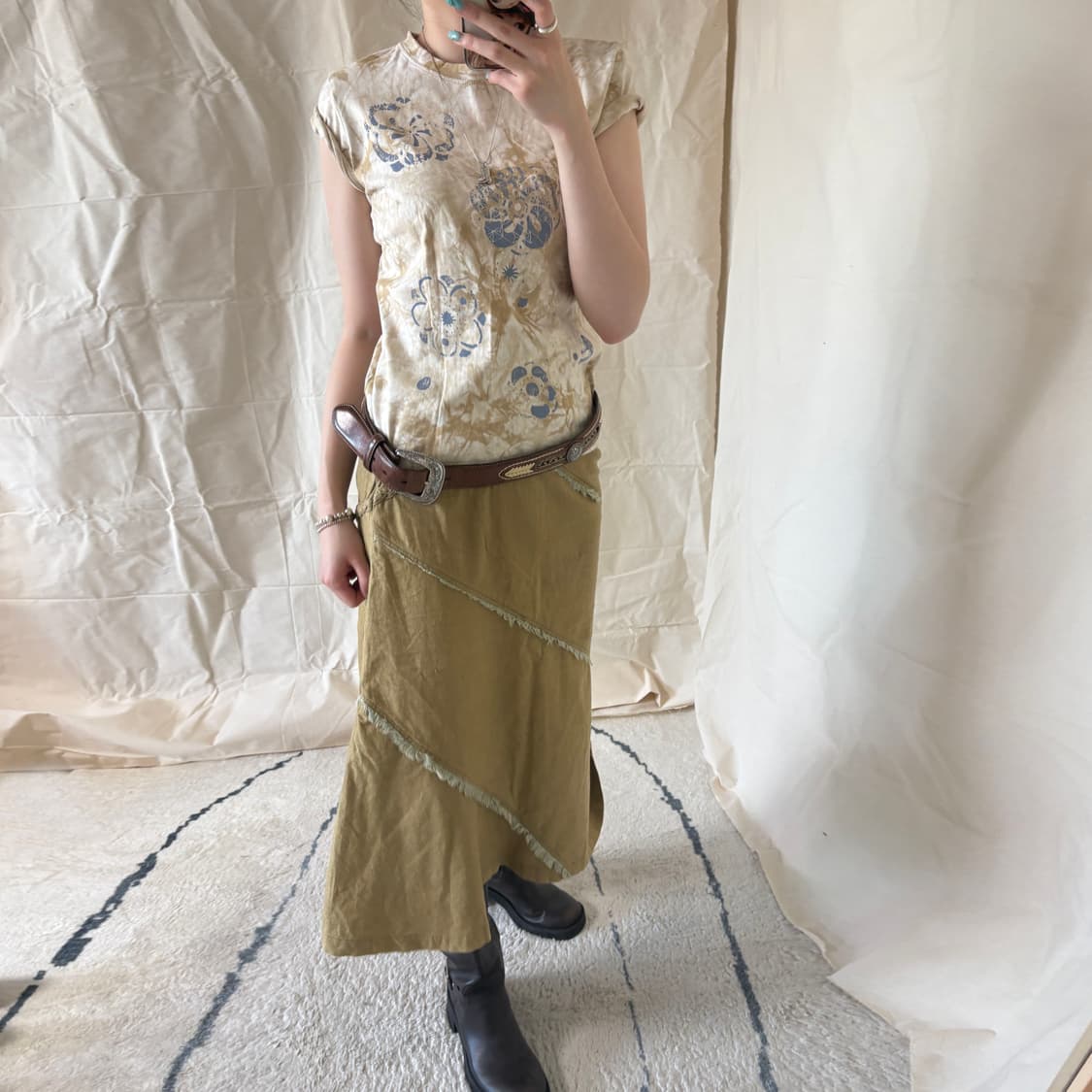 Asymmetric Paneled Linen Midi Skirt 상품이미지1