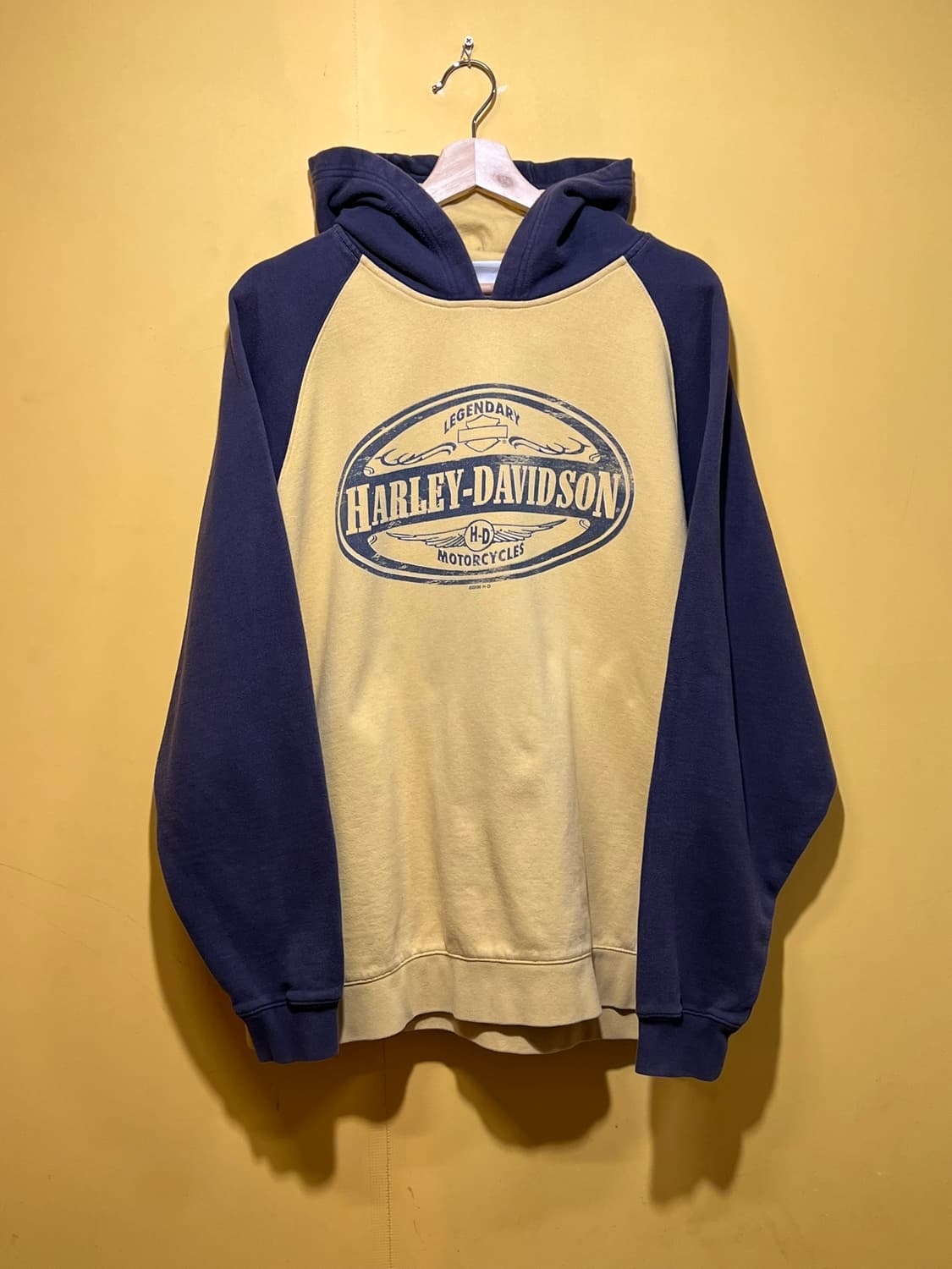 00s [L] 할리데이비슨 레전더리 래글런 배색 후드티셔츠 상품이미지1