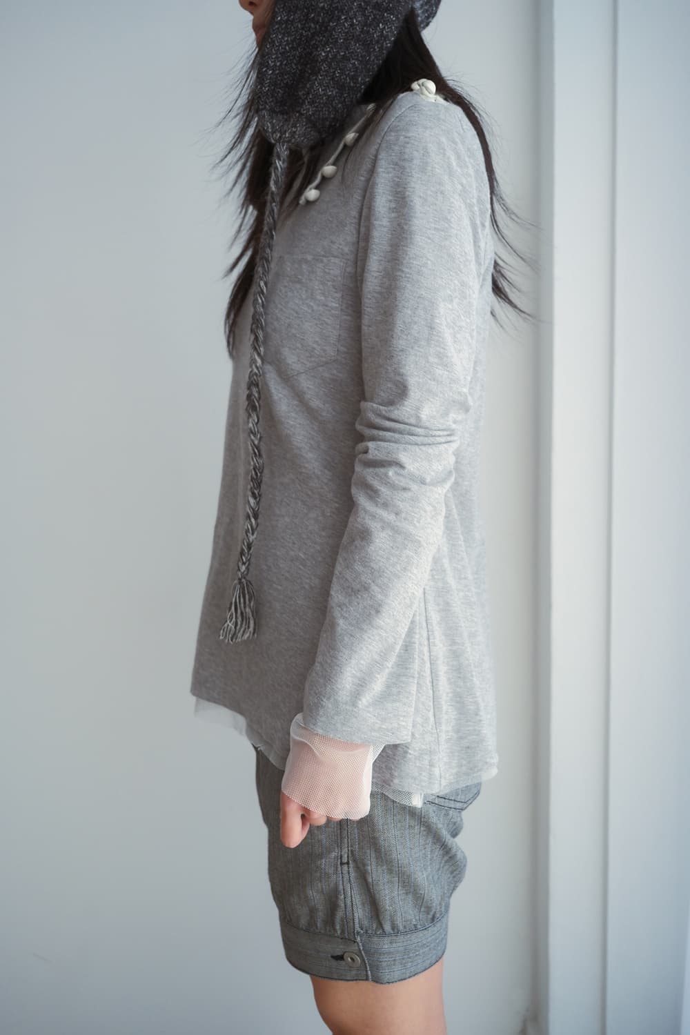 Tulle layered side button top 상품이미지3