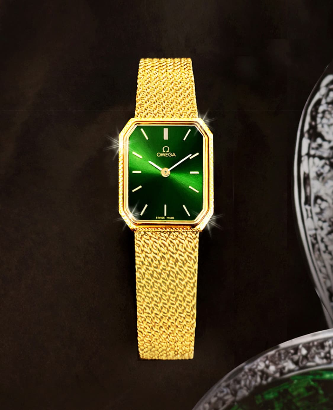 오메가 희귀 드빌 옥타곤 그린 다이얼 여성 미니 골드밴드 시계 상품이미지3