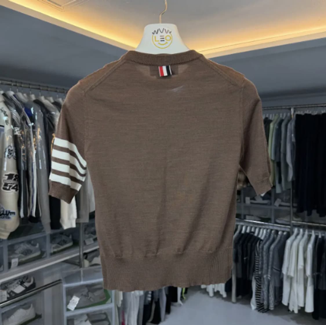 [정품] 톰브라운 클래식 사선 메리노 울 니트 반팔 브라운 M 상품이미지2