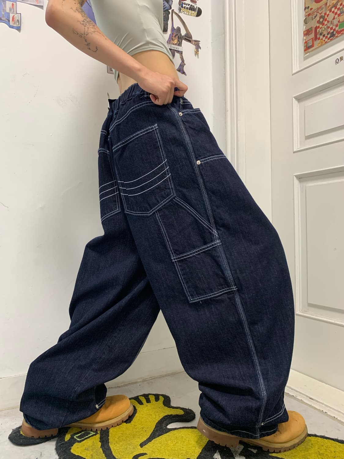 앵글런 더블니 데님 벌룬팬츠 상품이미지3