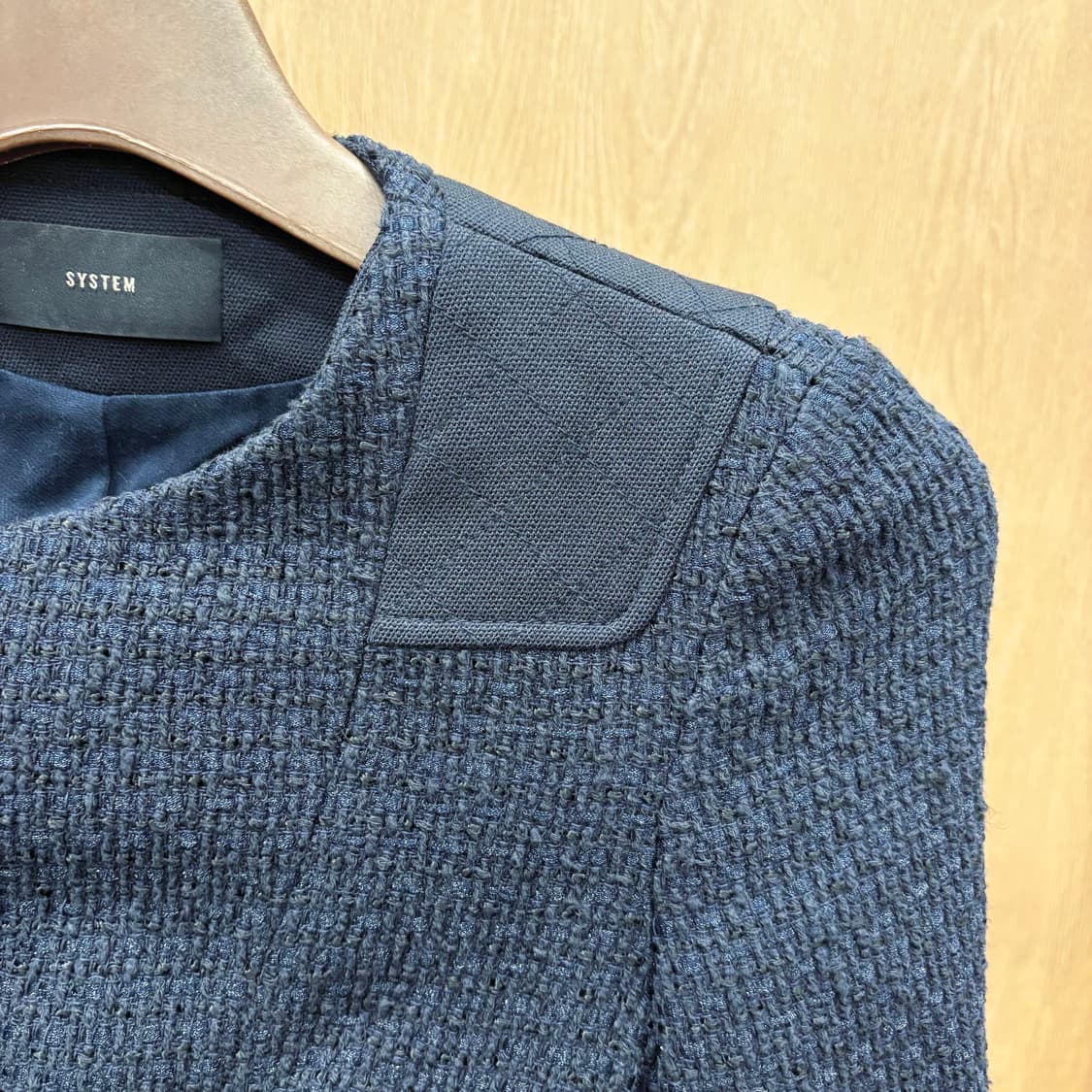 시스템 집업 트위드 자켓 메탈 지퍼 퀄팅 배색 레이어드 디테일 네이비 상품이미지6