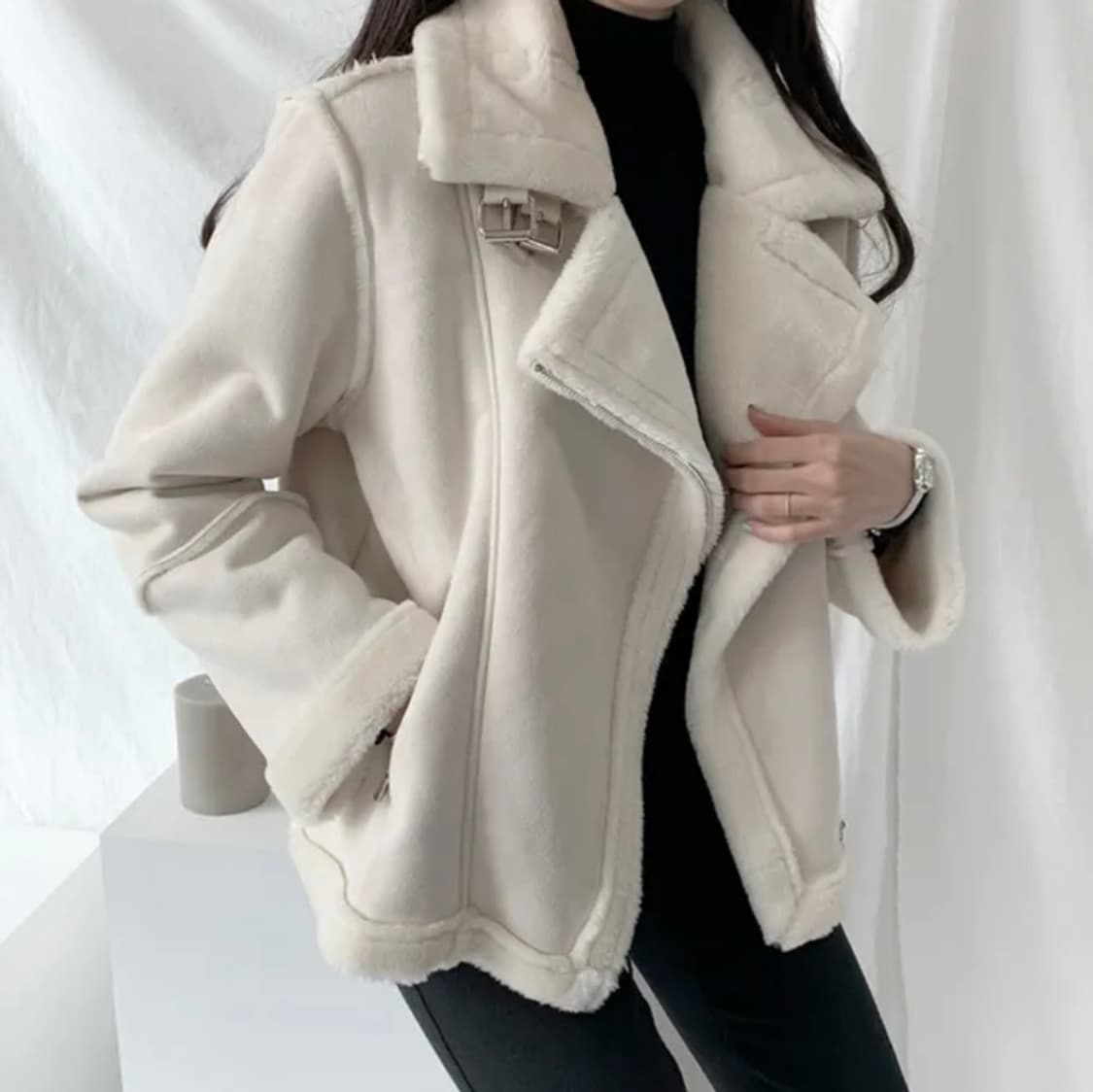 보브 포근 하이넥 무스탕 자켓 상품이미지2