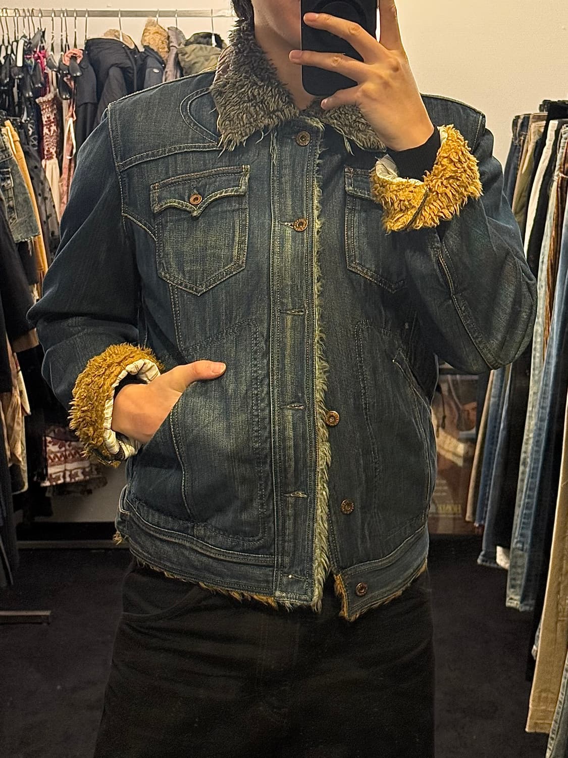 디젤 웨스턴 데님 트러커 쉐르파 털 자켓 M 95 명품 빈티지 워시드 락 상품이미지1