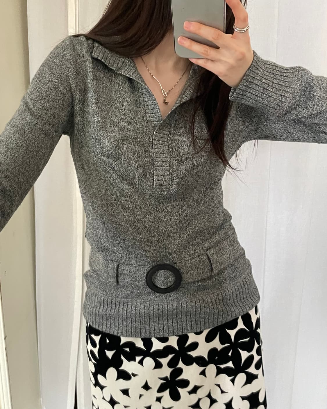 vintage belted slim collar knit 상품이미지6