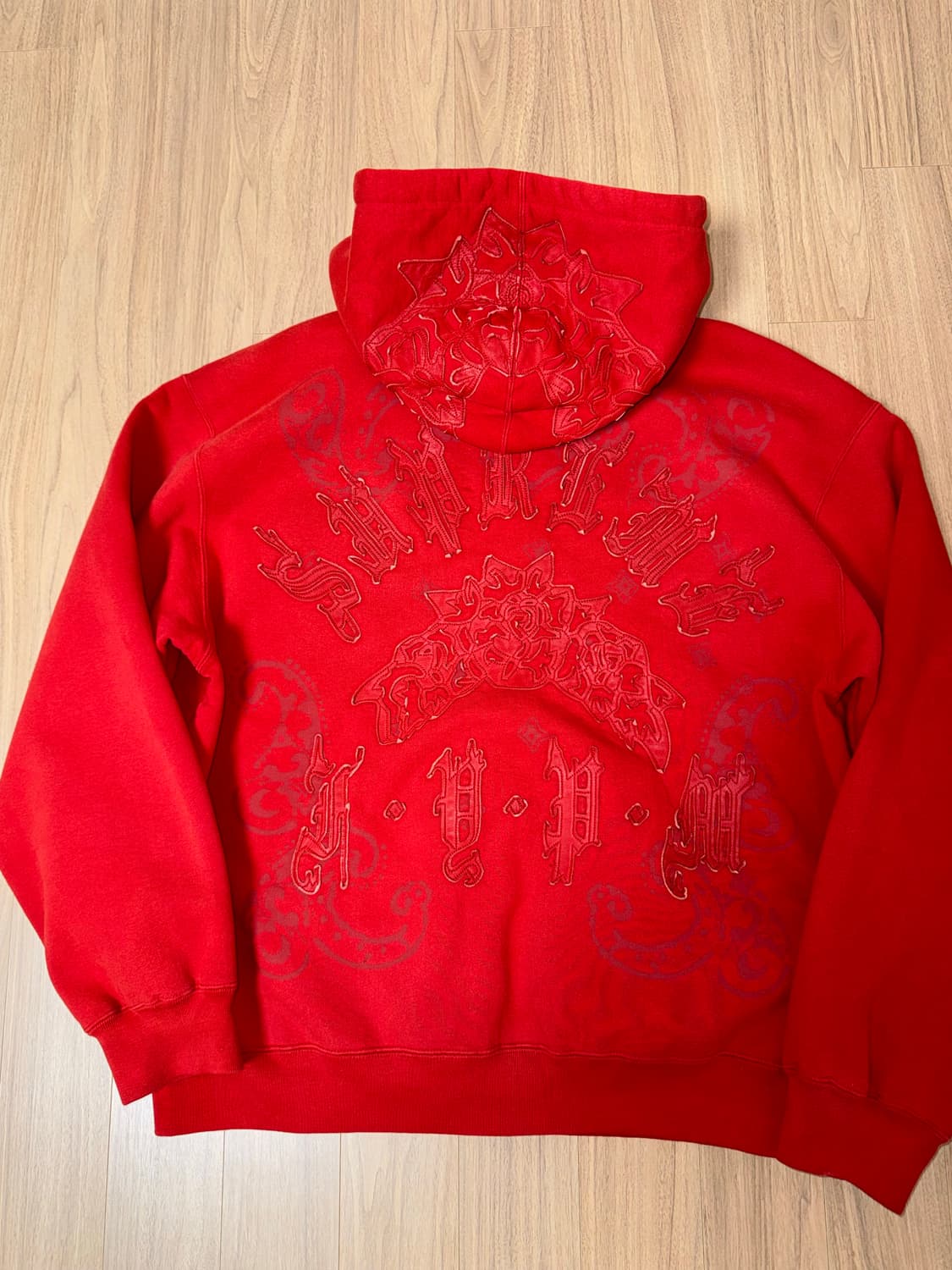 슈프림 레더 아플리케 집업 후드 스웨트셔츠 번트 레드 XL 상품이미지5