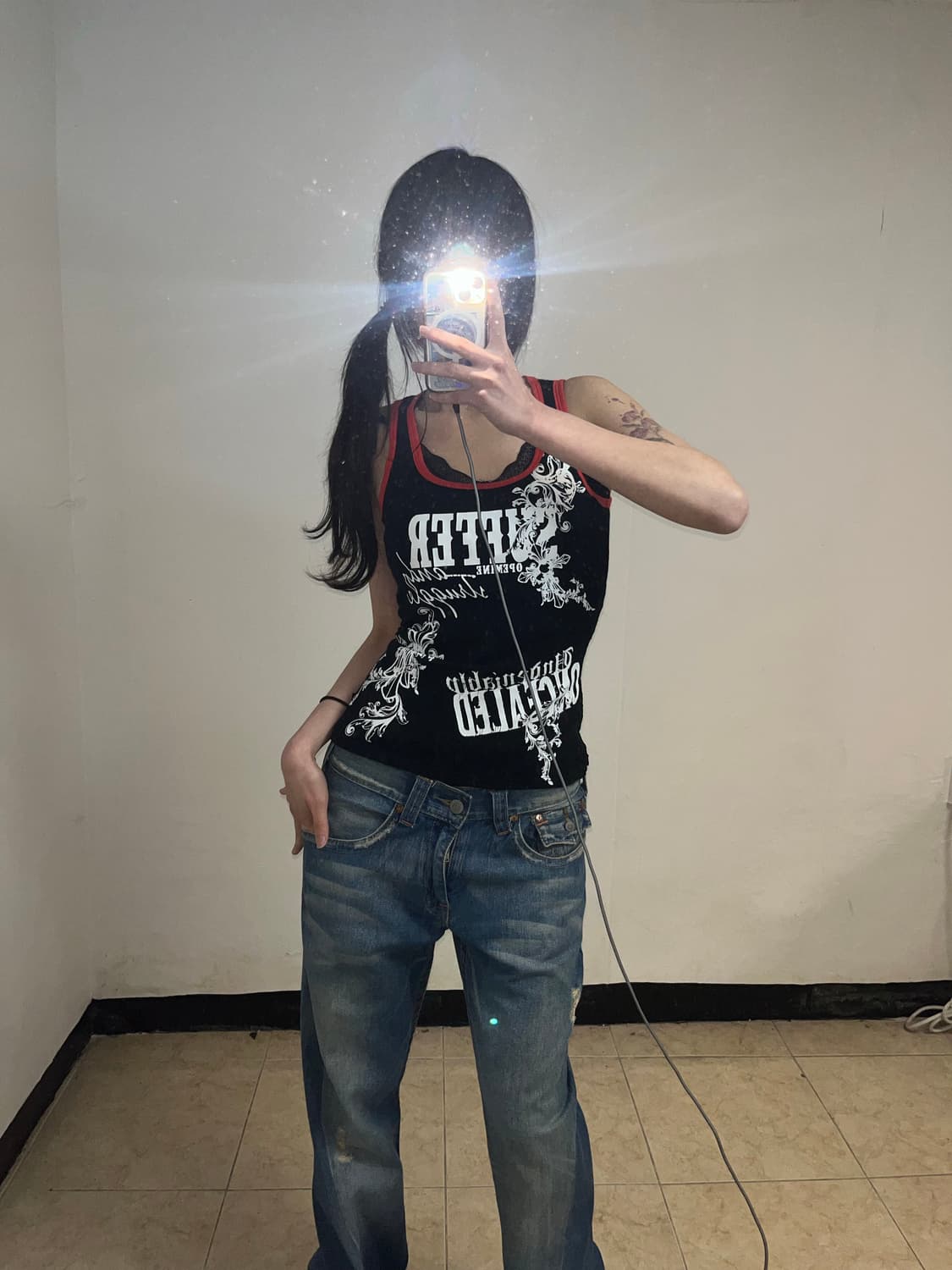 펑크 프린팅 백 레이스 업 슬리브리스 상품이미지5