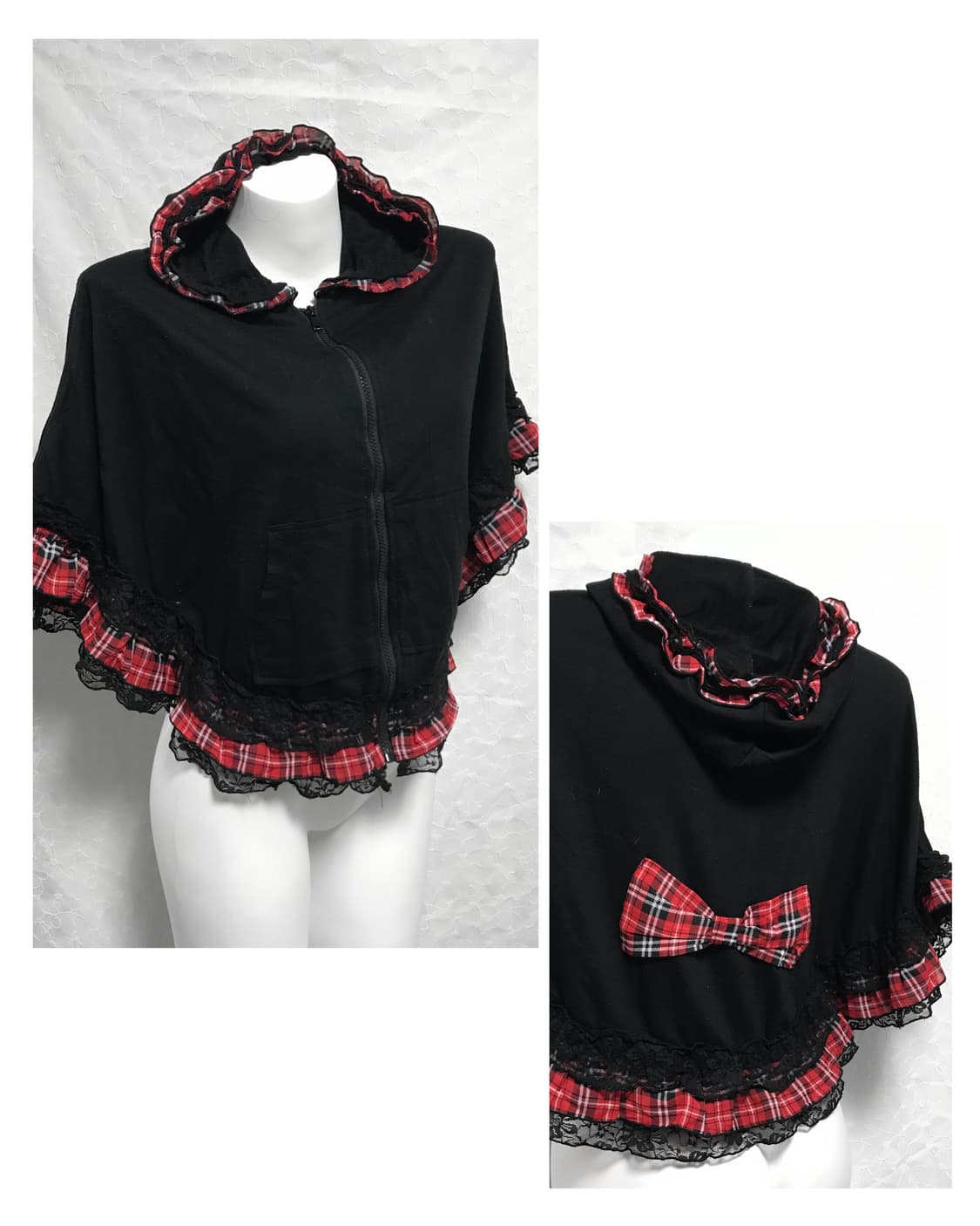 빈티지 갸루 펑크 체크 프릴 리본 케이프 탑 상품이미지1