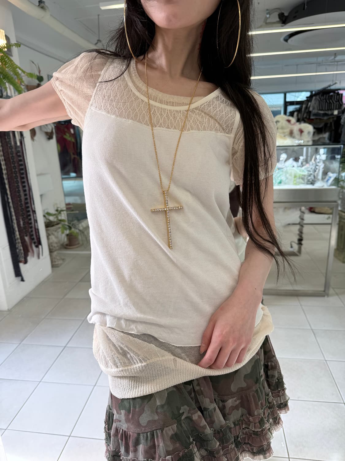 lace trim rib tank top 상품이미지1