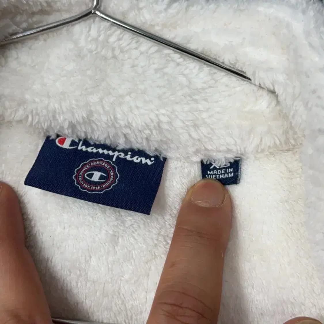 챔피온 로고 화이트 플리스 집업 XS 상품이미지3
