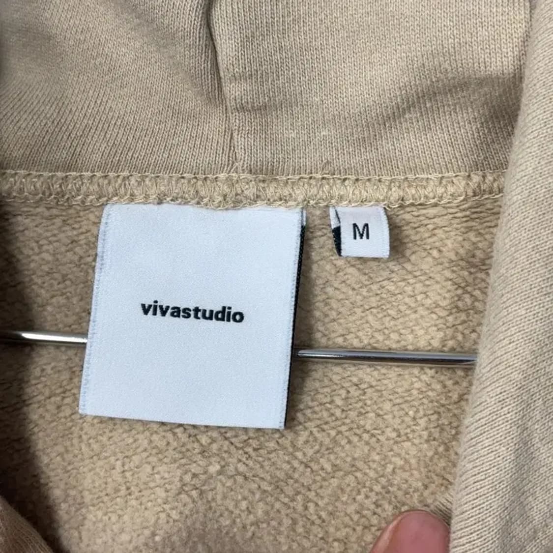 비바스튜디오 심플 로고 베이지 오버핏 후드티 M 상품이미지3