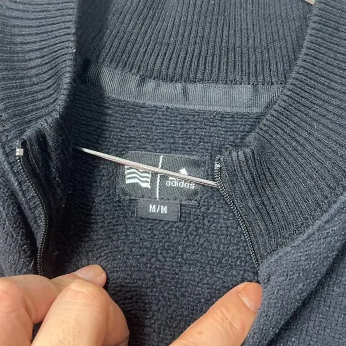 아디다스 블랙 로고 후리스 기모 반집업 조끼 M 상품이미지5