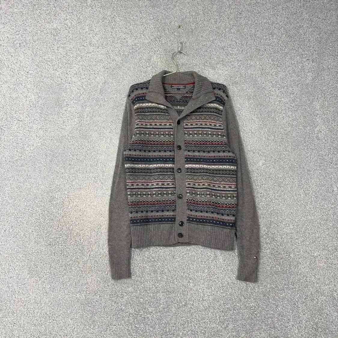 타미힐피거 클래식 패턴 그레이 버튼 울 니트 가디건 M 상품이미지1