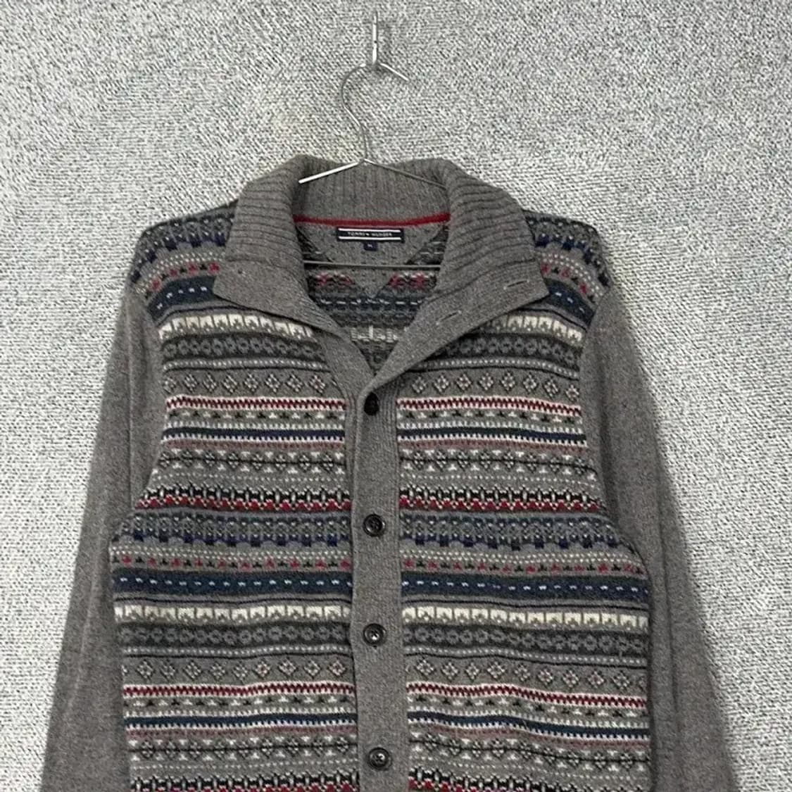 타미힐피거 클래식 패턴 그레이 버튼 울 니트 가디건 M 상품이미지3
