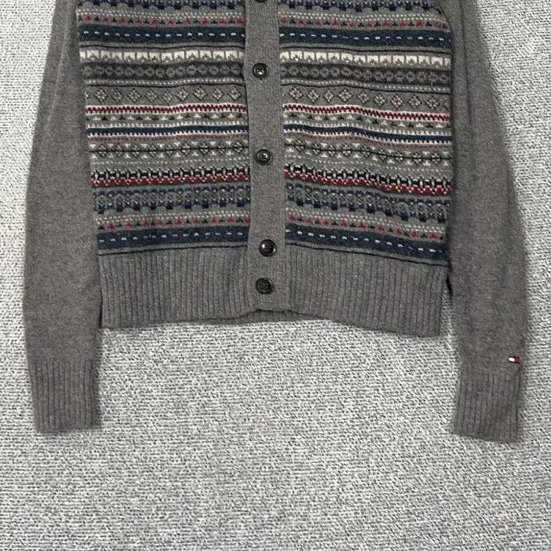 타미힐피거 클래식 패턴 그레이 버튼 울 니트 가디건 M 상품이미지4