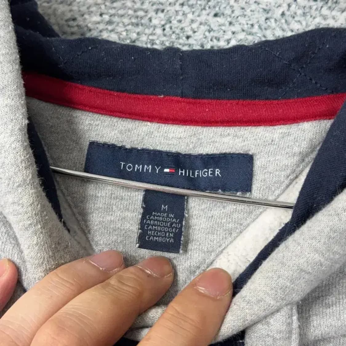 타미힐피거 자수 로고 그레이 단가라 캐주얼 후드티 M 상품이미지3