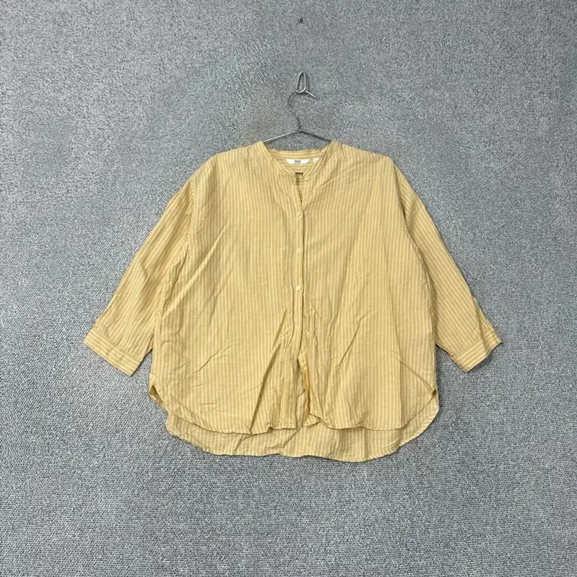 유니클로 오버핏 차이나넥 옐로우 스트라이프 셔츠 XL 상품이미지1
