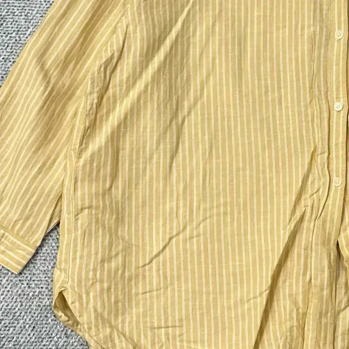 유니클로 오버핏 차이나넥 옐로우 스트라이프 셔츠 XL 상품이미지3
