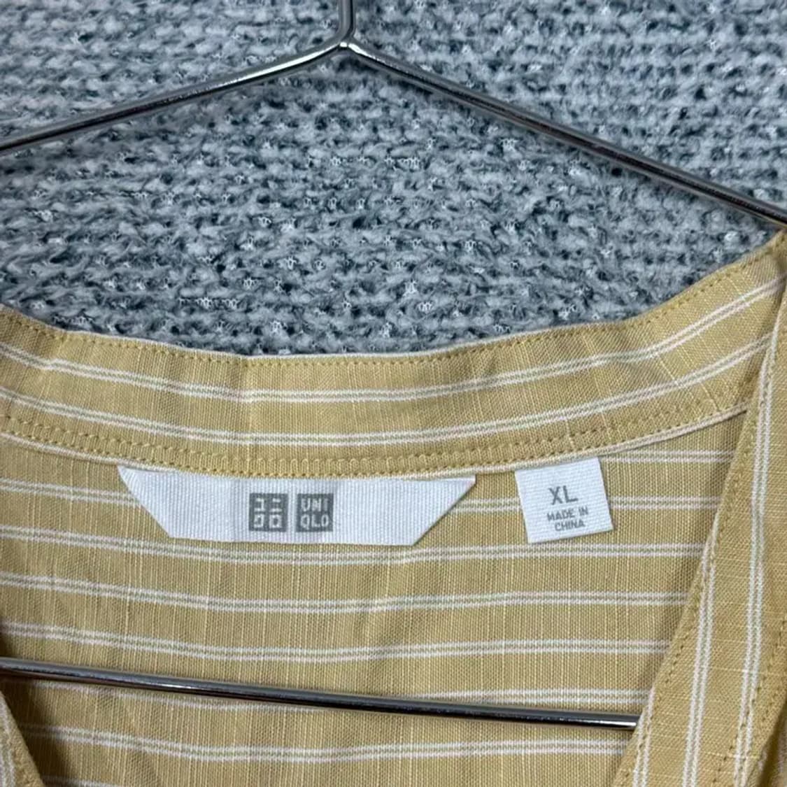 유니클로 오버핏 차이나넥 옐로우 스트라이프 셔츠 XL 상품이미지4