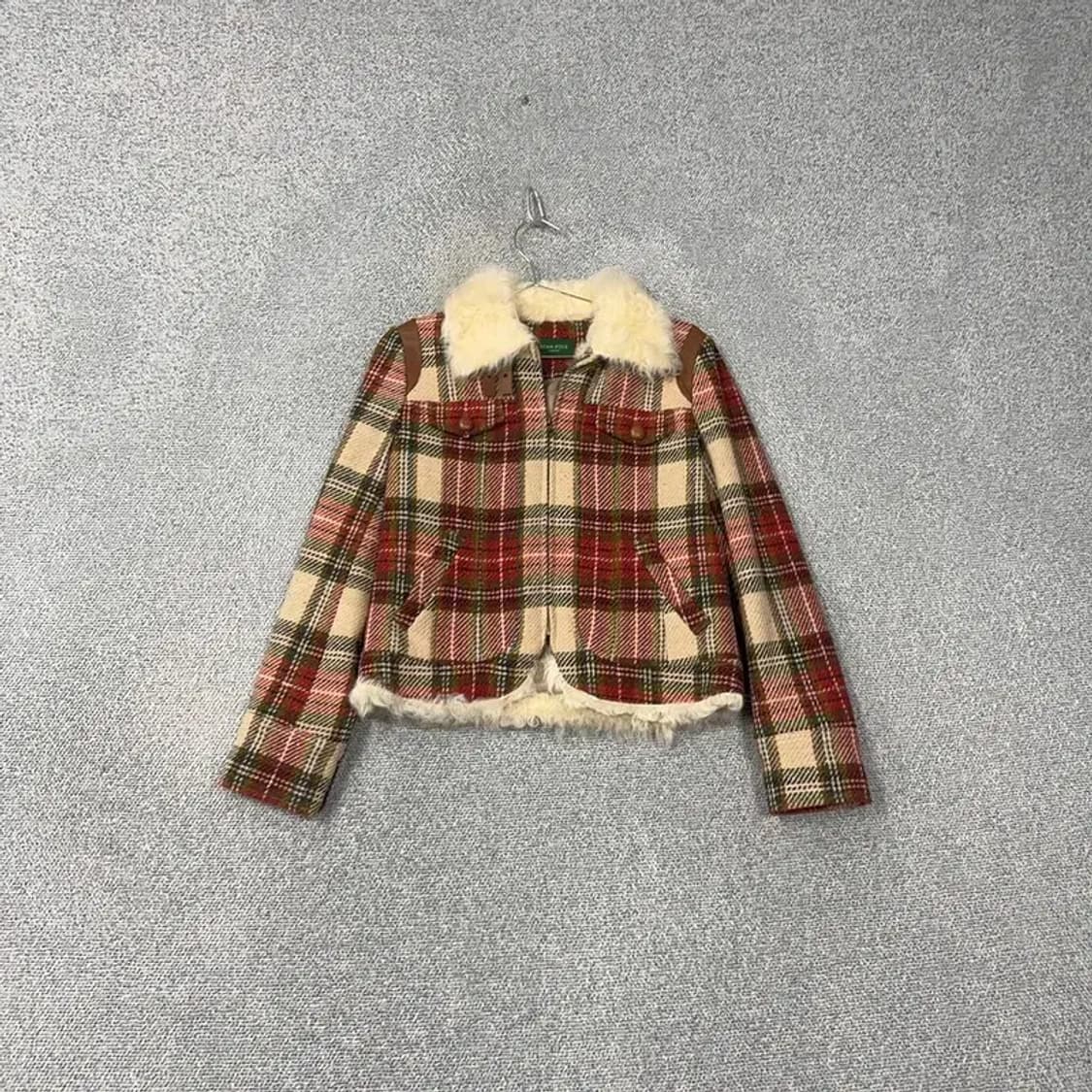빈폴 여성 클래식 레드 체크 양털 쉐르파 자켓 95 상품이미지1