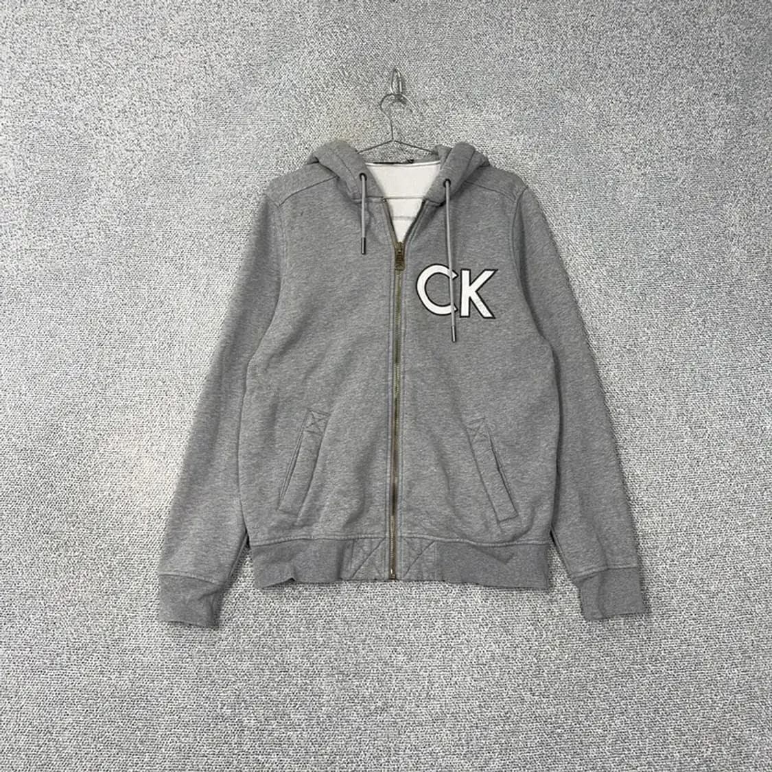 캘빈클라인 스펠 빅로고 오버핏 그레이 후드집업 L 상품이미지1