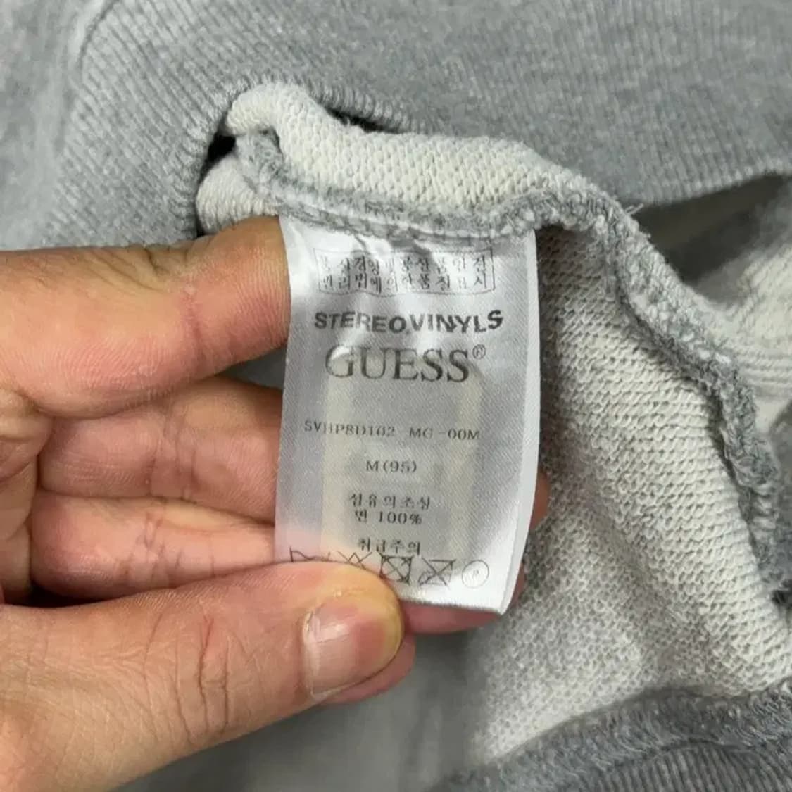 스테레오 바이닐즈 X 게스 로고 그레이 후드티 M 상품이미지4