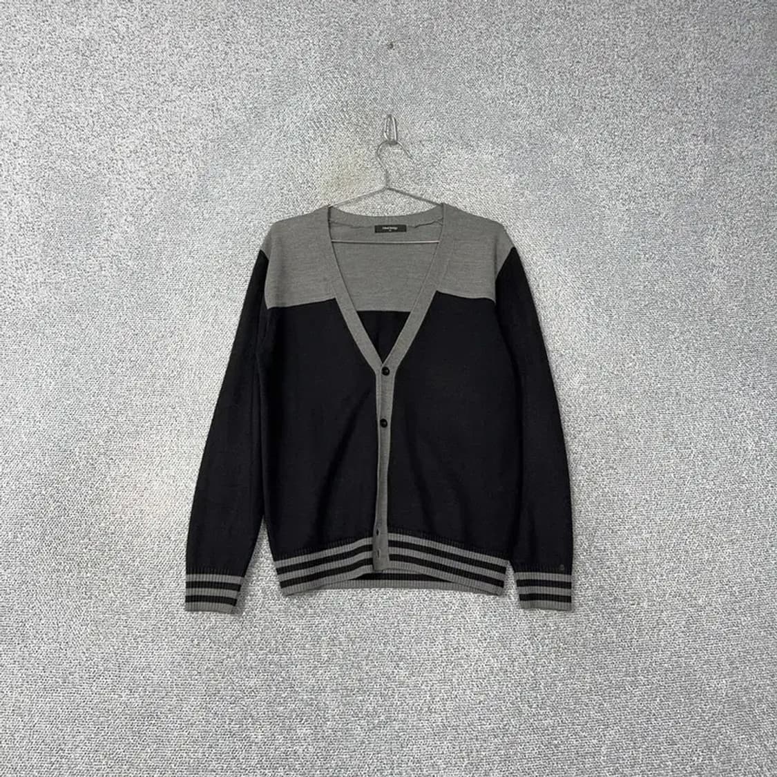 마인드브릿지 남성 캐주얼 블랙 투톤 레이온 니트 가디건 100 상품이미지1